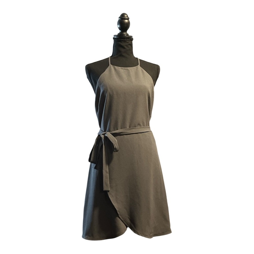 June & Hudson Gray Halter Wrap Dress – Medium – Elegant Minimalist, Modern Chic